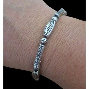 Vintage Brighton Pompeii Link Bracelet Carved Silver Tone 7.5" 8.5" RARE